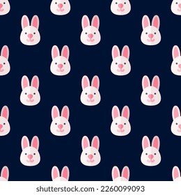 Seamless repeating tiling  rabbit flat icon pattern of oxford blue and red-orange color. Background for UI design.