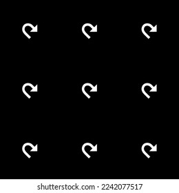 Nahtlos wiederholende Kipp-Redo-Kurve flache Symbol-Muster in schwarz-weißer Farbe. Hintergrund für die Geschichte.