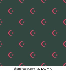 Seamless repeating tiling religion islamic flat icon pattern of charcoal and brick red color. Two color background.