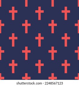 Seamless repeating tiling religious christian  flat icon pattern of charcoal and red-orange color. Background for UI design.