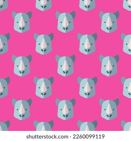Icono plano de rinoceronte repitiendo sin inconveniente el patrón de rosa bonbon y oxford color azul. Diseño para la pancarta de la fiesta de cumpleaños.