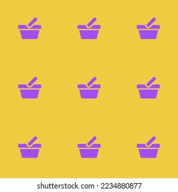 Seamless repeating tiling shopping basket flat icon pattern of sandstorm and lavender indigo color. Backgorund for tablet.