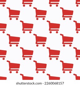 Seamless repeating tiling shopping cart flat icon pattern of white smoke and persian red color. Design for certificate.