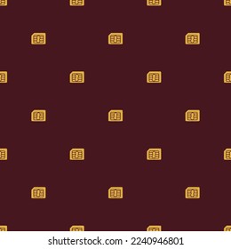 Seamless repeating tiling simcard micro flat icon pattern of dark sienna and meat brown color. Background for slogan.