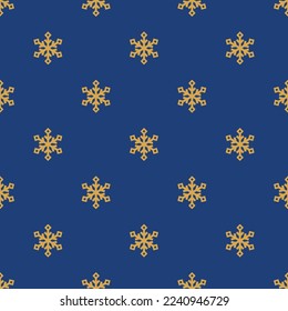 Seamless repeating tiling snowflake flat icon pattern of st. patrick's blue and indian yellow color. Background for UI design.