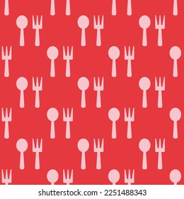 Seamless repeating tiling spoon knife flat icon pattern of persian red and bubble gum color. Design for document cover.