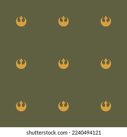 Seamless repeating tiling starwars rebel flat icon pattern of umber and satin sheen gold color. Background for story.