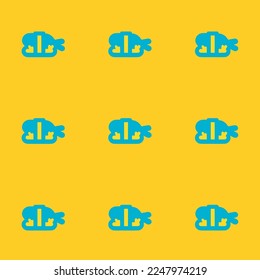 Seamless repeating tiling sushi  flat icon pattern of banana yellow and dark turquoise color. Background for advertisment.