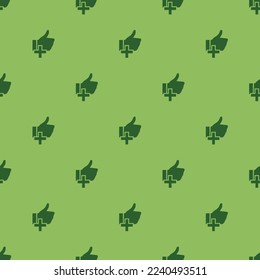 Seamless repeating tiling thumb up add flat icon pattern of dollar bill and hunter green color. Design for wrapping paper.