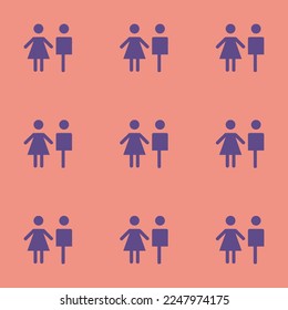 Seamless repeating tiling toilet  flat icon pattern of ruddy pink and dark lavender color. Background for story.