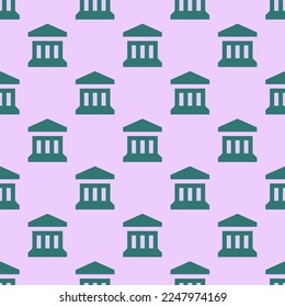 Seamless repeating tiling town hall  flat icon pattern of pale lavender and celadon green color. Background for business card.