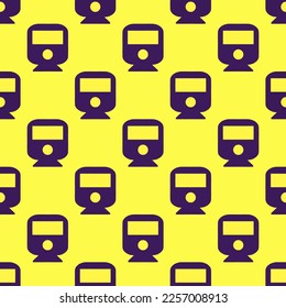 Seamless repeating tiling train flat icon pattern of icterine and persian indigo color. Background for slogan.