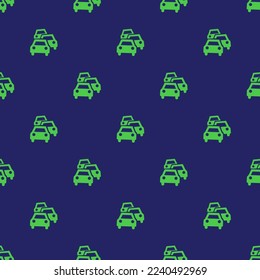 Impresionante repetición de la congestión de tránsito de baldosas patrón de icono plano del color azul y verde parís de san patrick. Antecedentes de la reunión en línea.
