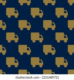 Seamless repeating tiling truck flat icon pattern of oxford blue and dark tan color. Background for poster.