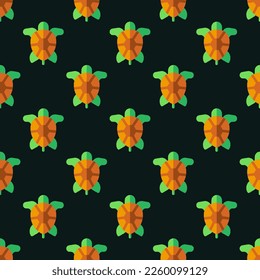 Seamless repeating tiling  turtle flat icon pattern of dark jungle green and medium turquoise color. Background for story.