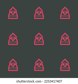 Seamless repeating tiling upload outline flat icon pattern of charcoal and brick red color. Design for postcard.