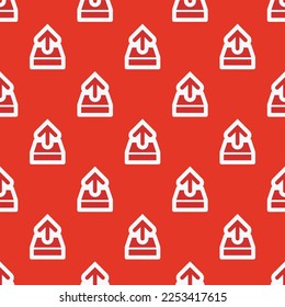 Seamless repeating tiling upload outline flat icon pattern of persian red and white smoke color. Background for slogan.