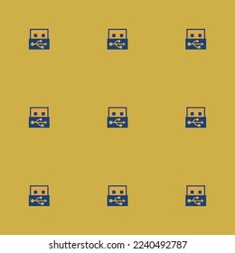 Seamless repeating tiling usb drive flat icon pattern of indian yellow and st. patrick's blue color. Background for desktop.