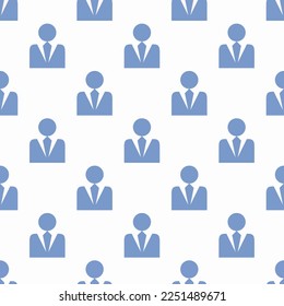 Seamless repeating tiling user tie flat icon pattern of white smoke and dark pastel blue color. Background for wedding invitation.