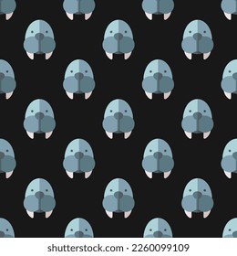 Seamless repeating tiling  walrus flat icon pattern of licorice and peru color. Two color background.