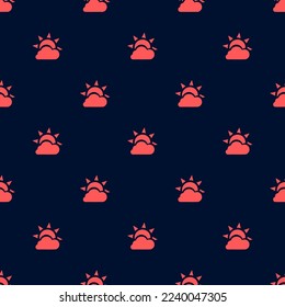 Seamless repeating tiling weather overcast flat icon pattern of oxford blue and red-orange color. Design for album cover.