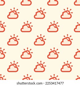 Seamless repeating tiling weather partly sunny flat icon pattern of moccasin and carmine pink color. Background for online meeting.