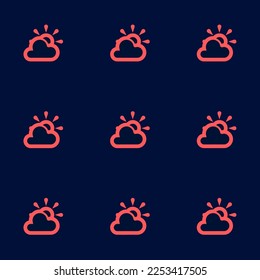 Seamless repeating tiling weather partly sunny flat icon pattern of oxford blue and red-orange color. Backgorund for tablet.