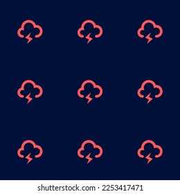 Seamless repeating tiling weather stormy flat icon pattern of oxford blue and red-orange color. Background for slides.