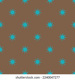 Seamless repeating tiling weather sun flat icon pattern of raw umber and light sea green color. Background for poster.