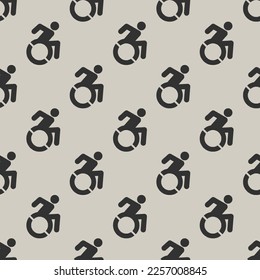 Seamless repeating tiling wheelchair alt flat icon pattern of bone and jet color. Design for pizza box.