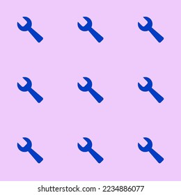 Seamless repeating tiling wrench flat icon pattern of pale lavender and royal azure color. Design for certificate.
