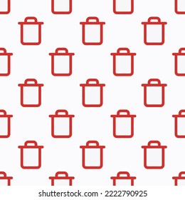 Seamless Repeating Trash Flat Icon Pattern, White Smoke And Persian Red Color. Design For Wrapping Paper Or Postcard.