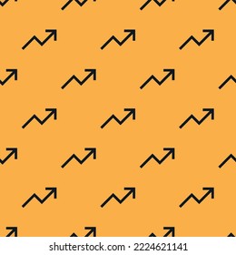 Seamless repeating trending up sharp flat icon pattern, yellow orange and dark jungle green color. Background for slides.