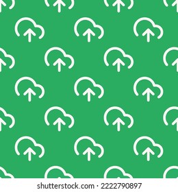 Seamless repeating upload cloud flat icon pattern, medium sea green and white smoke color. Design for wrapping paper or postcard.