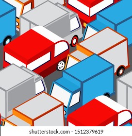 Seamless repeating urban pattern Isometric area of the city car parking with cars and trucks