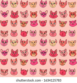 seamless repeating vector colored pattern with funny cats 