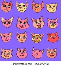 seamless repeating vector colored pattern with funny cats 
