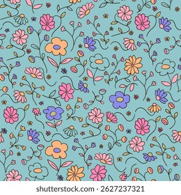 seamless repeating vector pattern with silly flowers