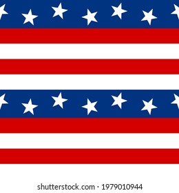 Seamless repeating vector pattern with stars and stripes for national USA holiday Independence day of July 4th. Traditional colors of american flag. Simple texture for memorial day in United States.