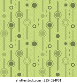 Seamless repeating vector pattern. Textured, light green, honeydew coloured circles and lines like clocks and wrist watches. Abstract.