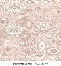 SEAMLESS REPEATING VECTOR summer garden king protea snake tribal bohemian garden pattern. modern scandi desert wilderness. Aztec Navajo Western shapes. Pastel pink tones