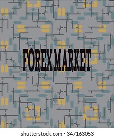 Seamless repeating vector texture of geometric shapes, lines and words on the subject of finance and trading.