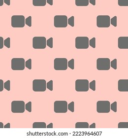 Seamless repeating videocam flat icon pattern, unbleached silk and dim gray color. Design for announcement.