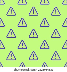 Seamless repeating warning outline flat icon pattern, medium spring bud and iris color. Background for presentation.