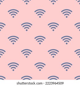 Patrón de ícono plano wifi de repetición sin inconvenientes, rosa niebla y color gris pizarra. Diseño para envolver papel.