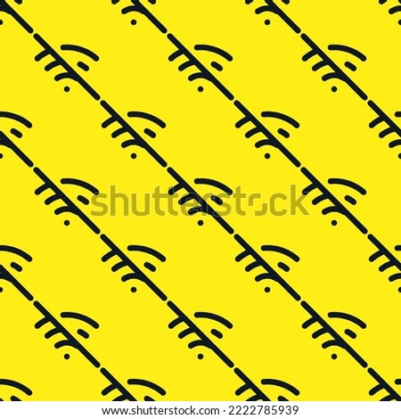 Seamless repeating wifi off flat icon pattern, aureolin and dark jungle green color. Design for wrapping paper or postcard.