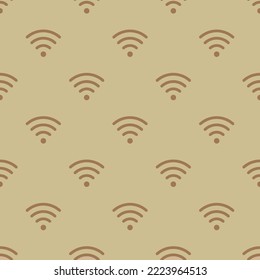 Seamless repeating wifi outline flat icon pattern, tan and chamoisee color. Design for wrapping paper.