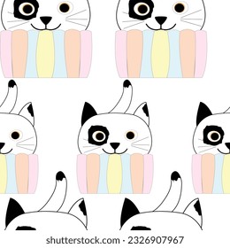 Seamless repetition of comical cat in pastel colors cupcake pattern vector illustration. Pastel cupcake design for print on textile and paper
