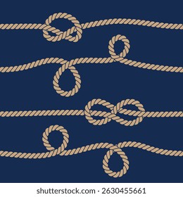 Seamless repetitive nautical knots and ropes pattern for yacht style design. Vector illustration template for prints, wrapping paper, fabrics. 