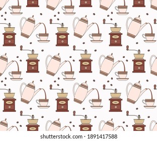 Seamless repetitive pattern with coffee related items.